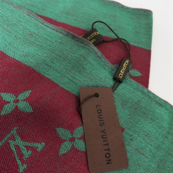 Louis Vuitton Monogram Scarf Red/Aqua Wool-Blend - Picture 2 of 8